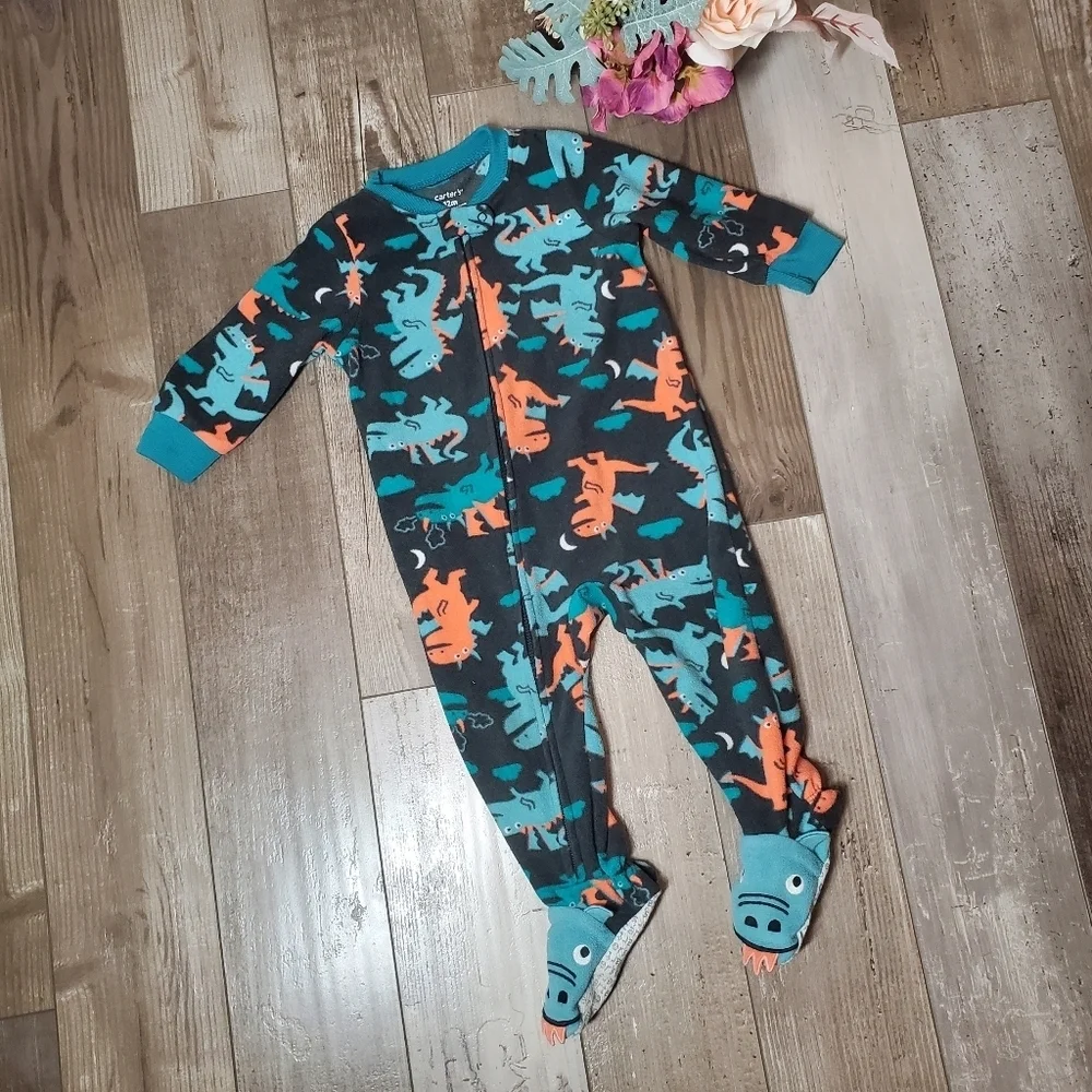 Carter's Baby Boy's Warm Soft Fleece Zip Up Footie Pajamas Charcoal Dragons 12m